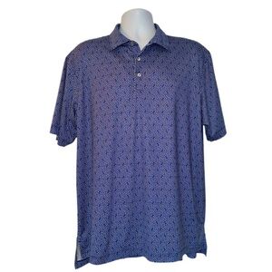 Peter Millar Summer Comfort Billiard Polo Shirt Size L Blue Geometric Circles